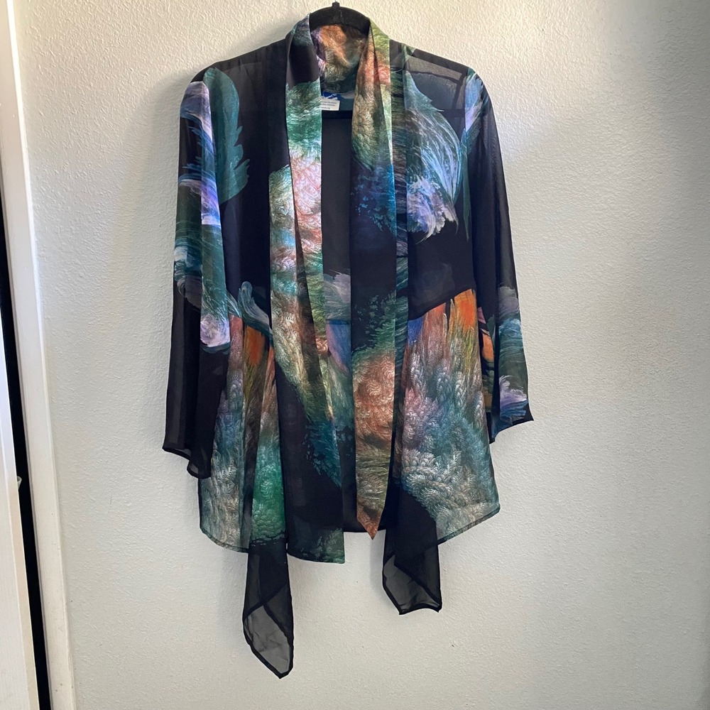 American Museum of Natural History Sheer Abstract Print Open Kimono Cardigan OS